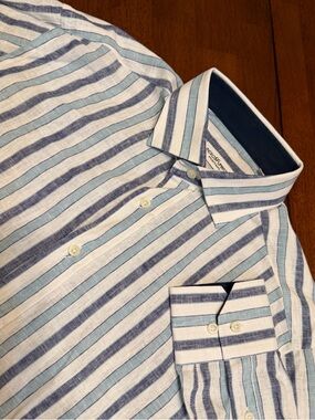 Neros Fumato Positano Mens M 100% Linen Shirt Striped Multicolor Made In Italy